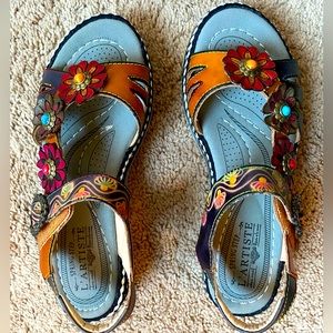 🌺 SPRING STEP L’ ARTISTE colorful leather velcro slip-on sandal size 8 (EUR 39)